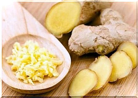 Grated ginger root. 