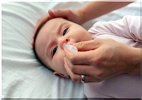 Nasal washing in a baby.