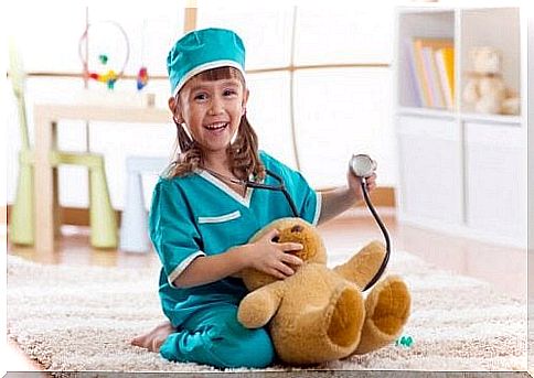 Little girl reproducing Doctor the Stuffed Animal