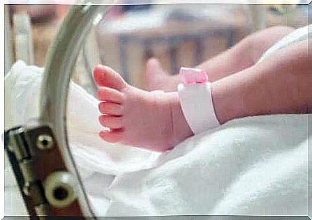 The feet of a premature baby. 
